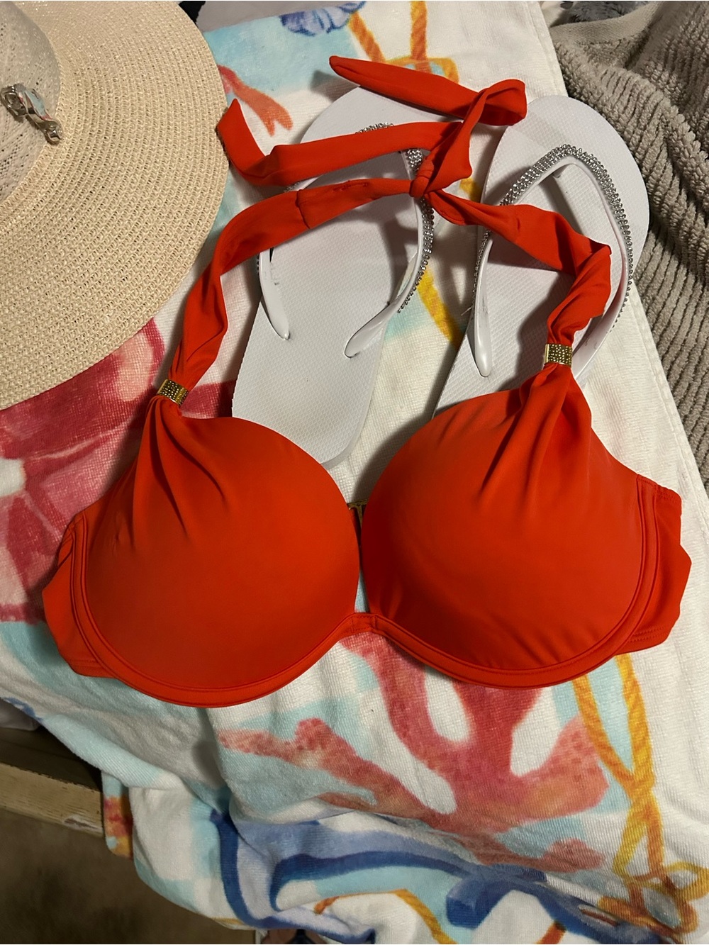 smart & sexy Orange Push-Up Halter Bikini Top